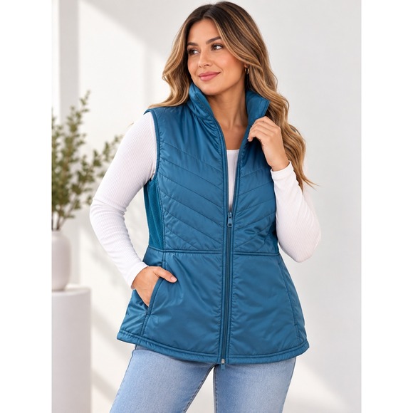 Jackets & Blazers - Reel Legends Women's Quilted Fleece Vest Blue Size M Full Zip NWT